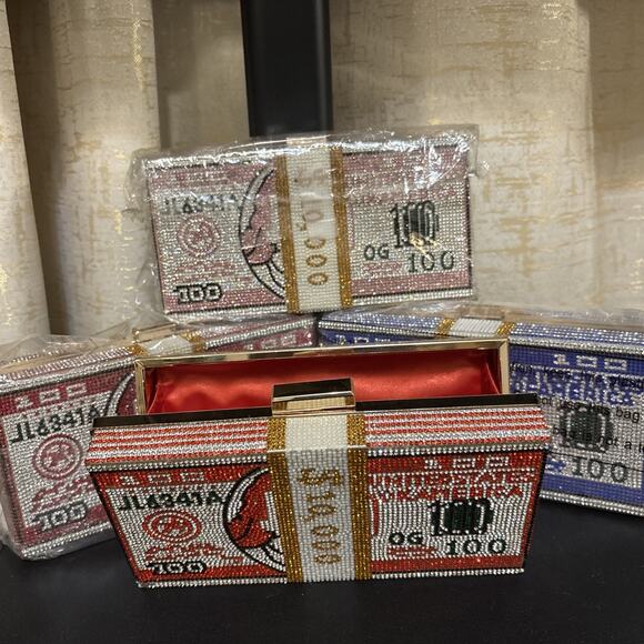 Handbags - 4 Unbranded Women's Bling Dollar Money clutch Purse Handbag Wallet EveningParty